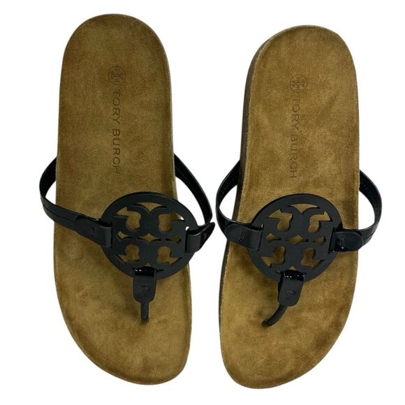 NWOB! Tory Burch Miller Cloud Black Patent Women’s Sandals Suede Cork Sz 11 - Picture 9 of 9